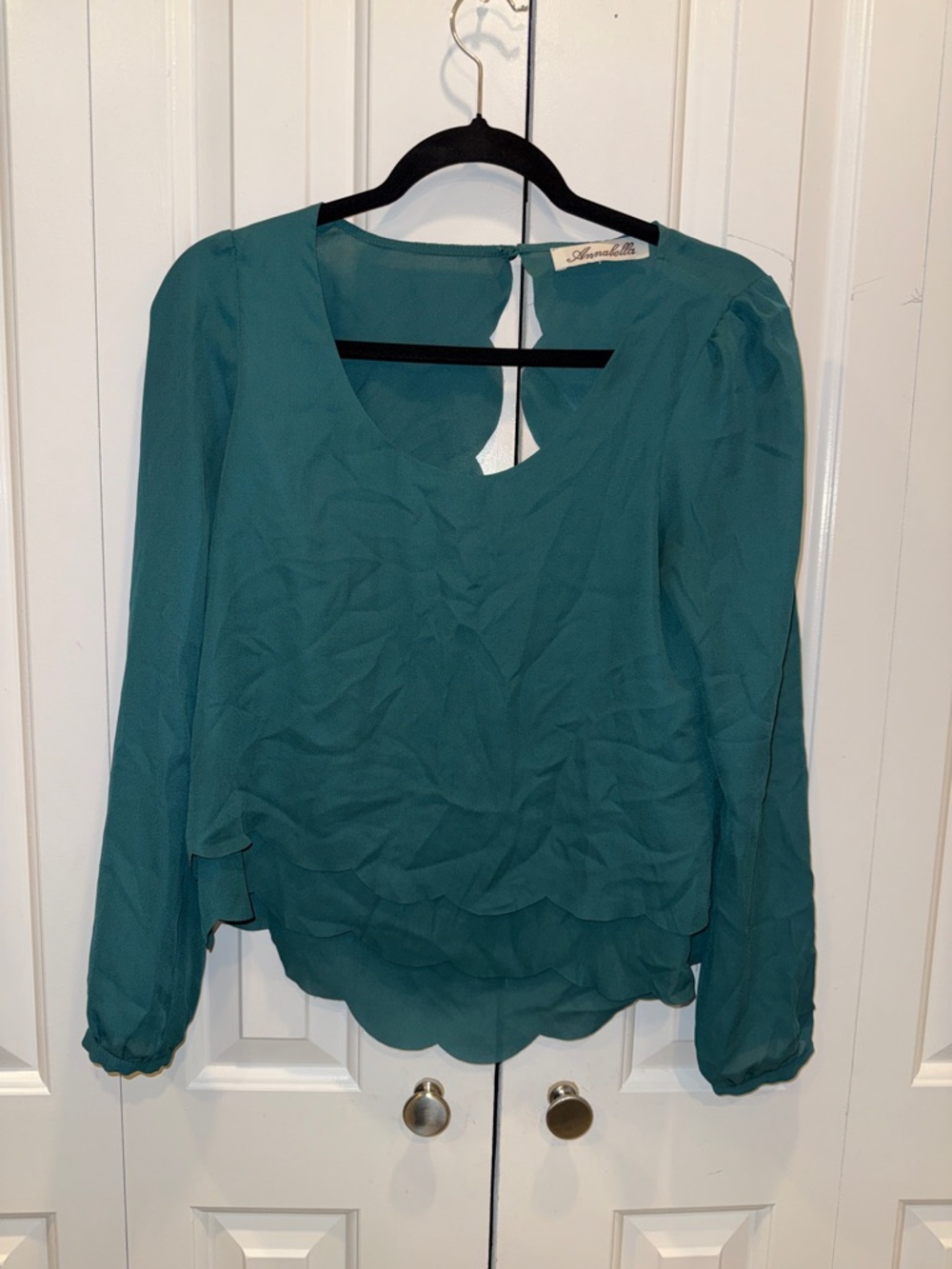 Annabelle Teal Layered Chiffon Long-Sleeve Blouse